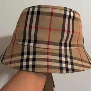 Burberry Beige and Black Plaid Bucket Hat